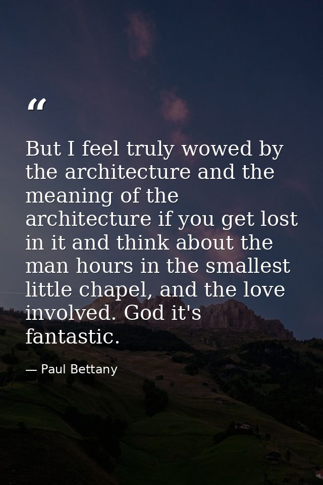 But I feel truly wowed by the architecture and the meaning of the architecture if you get lost in it and think about the — Paul Bettany