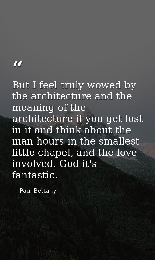 But I feel truly wowed by the architecture and the meaning of the architecture if you get lost in it and think about the — Paul Bettany