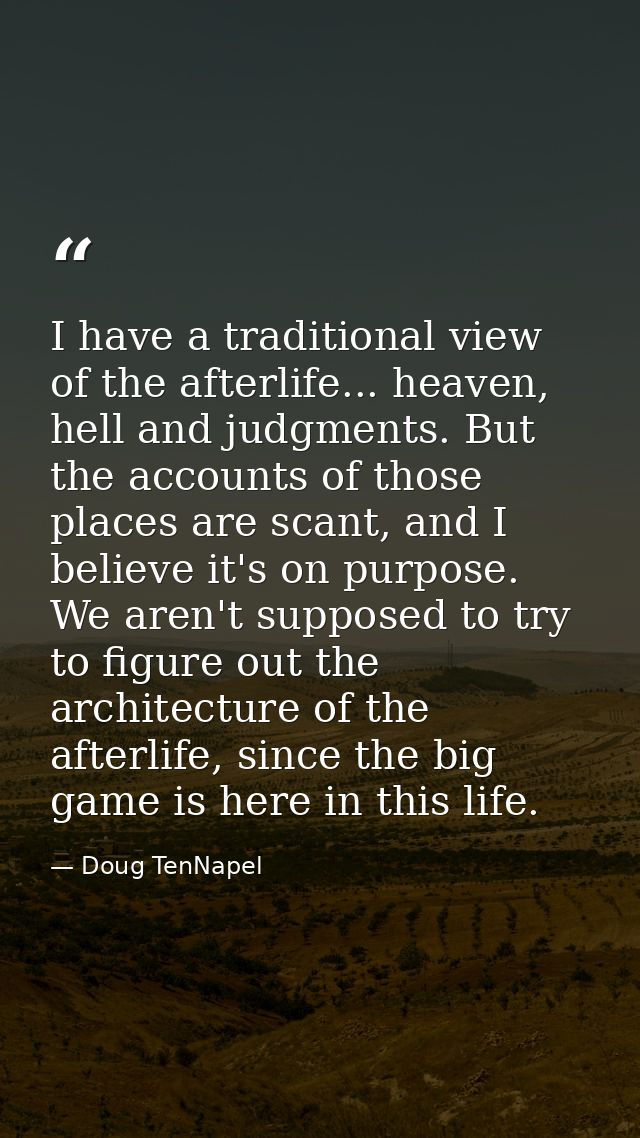 I have a traditional view of the afterlife... heaven, hell and judgments. But the accounts of those places are scant, an — Doug TenNapel