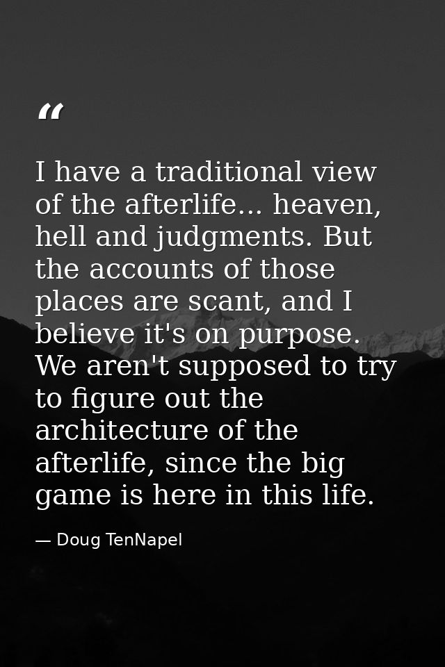 I have a traditional view of the afterlife... heaven, hell and judgments. But the accounts of those places are scant, an — Doug TenNapel