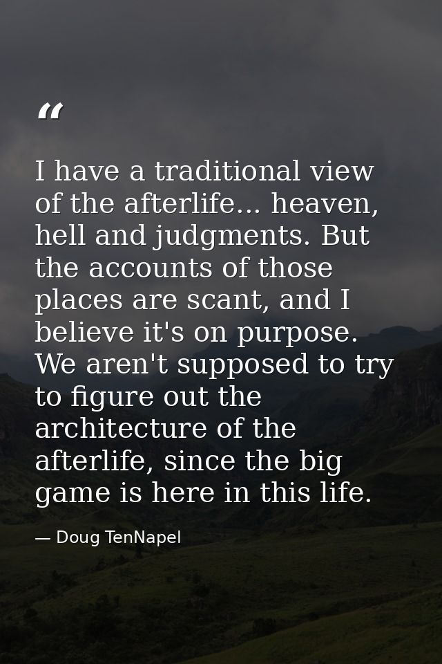 I have a traditional view of the afterlife... heaven, hell and judgments. But the accounts of those places are scant, an — Doug TenNapel