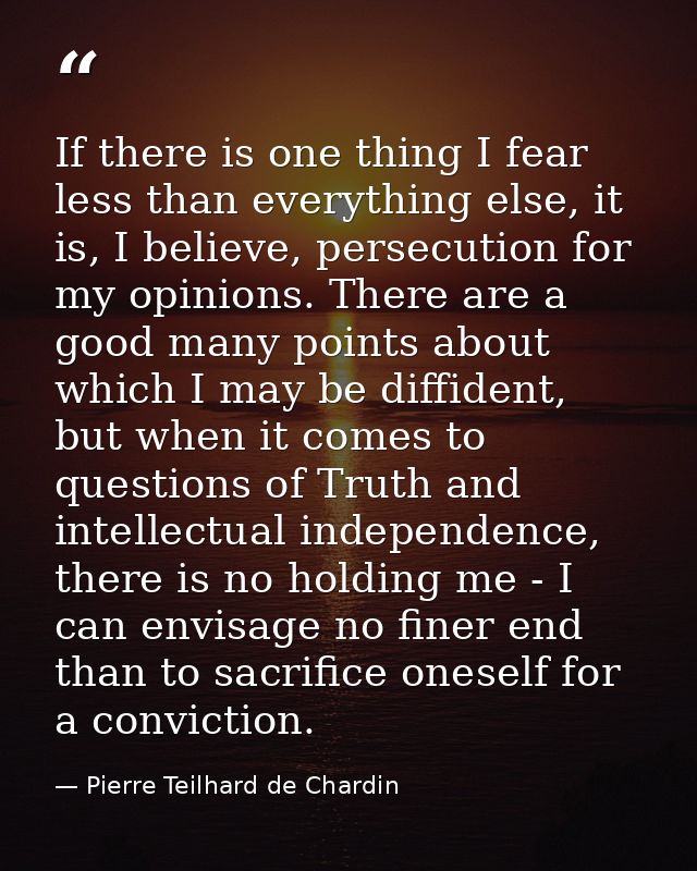 If there is one thing I fear less than everything else, it is, I believe, persecution for my opinions. There are a good  — Pierre Teilhard de Chardin