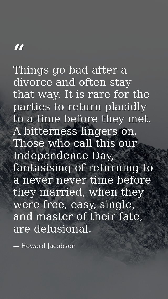 Things go bad after a divorce and often stay that way. It is rare for the parties to return placidly to a time before th — Howard Jacobson