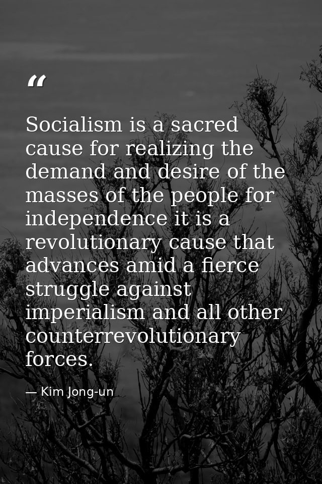 Socialism is a sacred cause for realizing the demand and desire of the masses of the people for independence it is a rev — Kim Jong-un