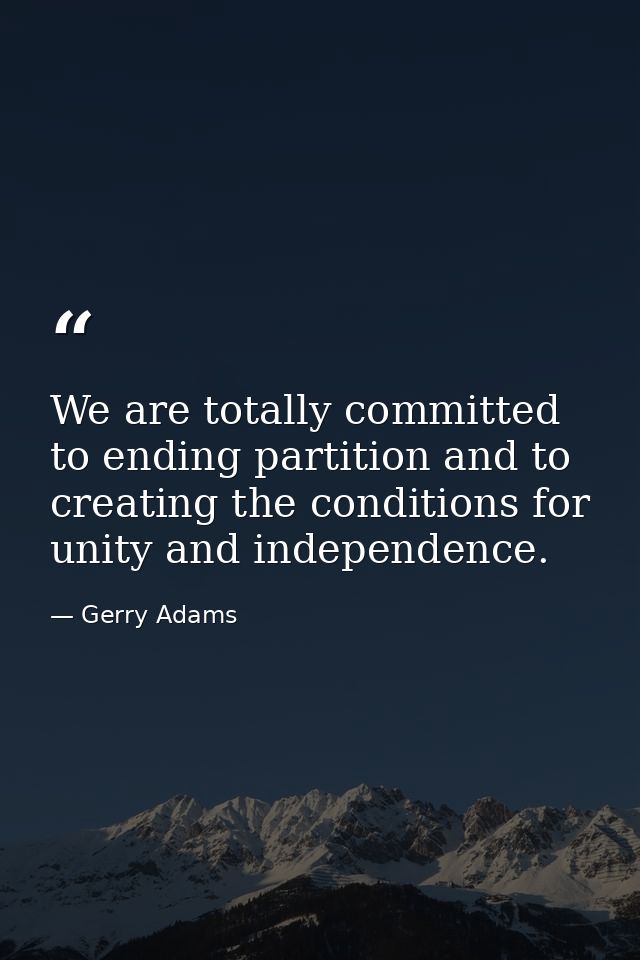 We are totally committed to ending partition and to creating the conditions for unity and independence. — Gerry Adams