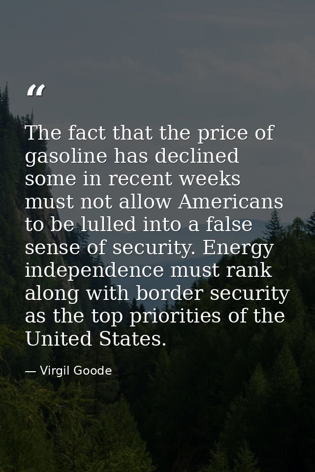 The fact that the price of gasoline has declined some in recent weeks must not allow Americans to be lulled into a false — Virgil Goode