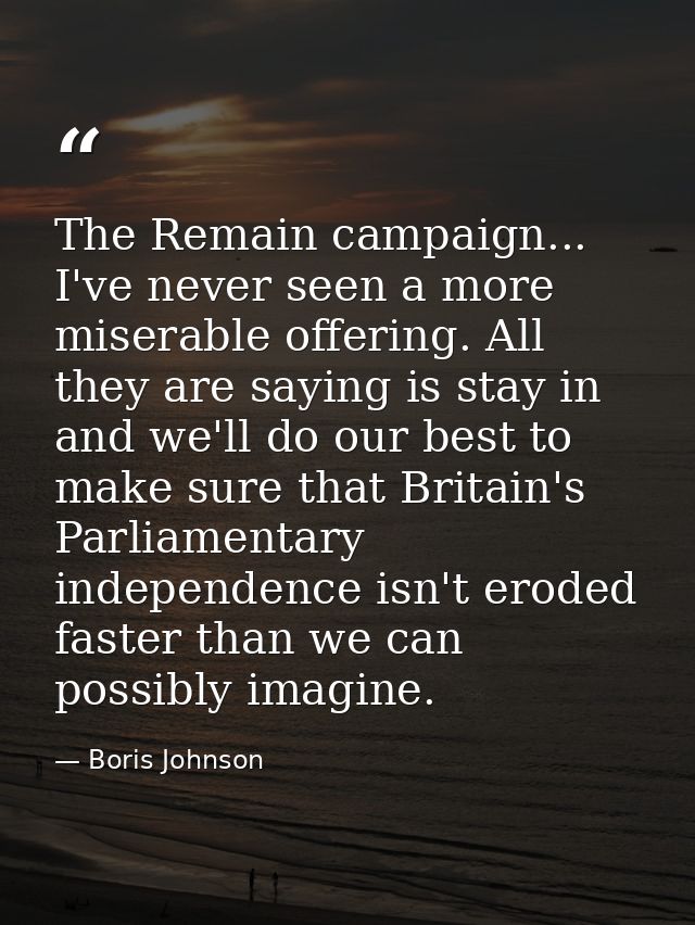The Remain campaign... I've never seen a more miserable offering. All they are saying is stay in and we'll do our best t — Boris Johnson