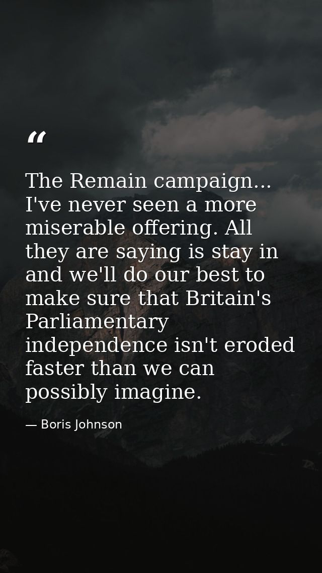 The Remain campaign... I've never seen a more miserable offering. All they are saying is stay in and we'll do our best t — Boris Johnson