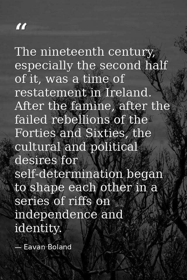 The nineteenth century, especially the second half of it, was a time of restatement in Ireland. After the famine, after  — Eavan Boland