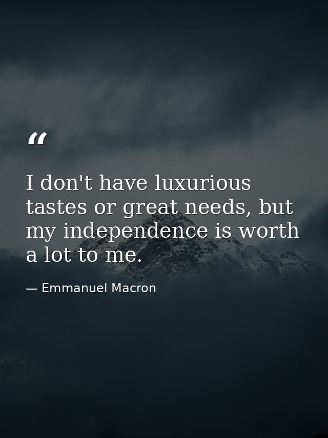 I don't have luxurious tastes or great needs, but my independence is worth a lot to me. — Emmanuel Macron