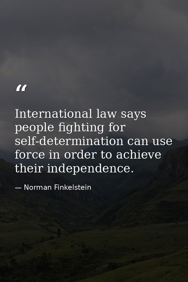 International law says people fighting for self-determination can use force in order to achieve their independence. — Norman Finkelstein