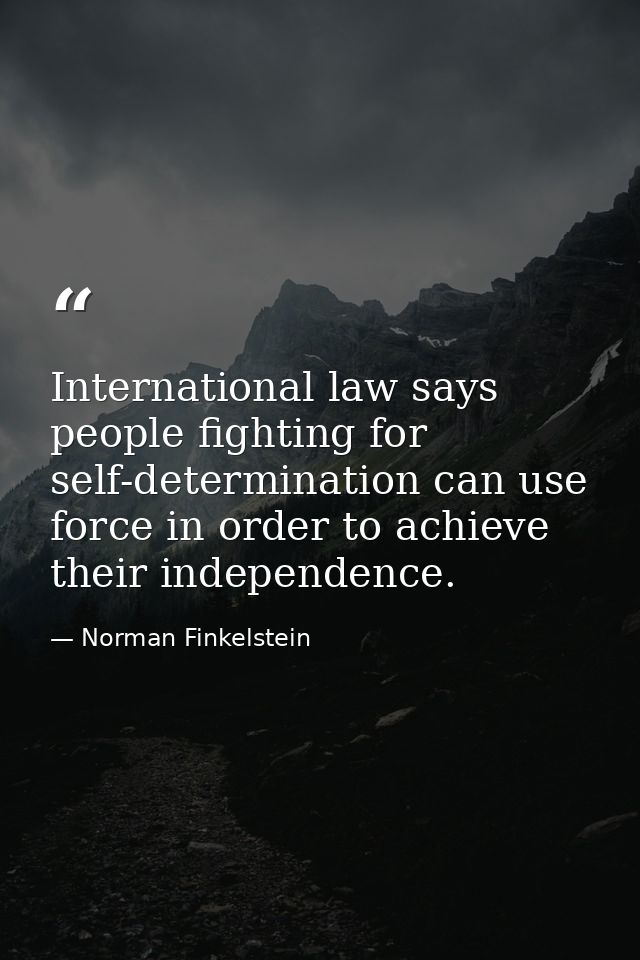 International law says people fighting for self-determination can use force in order to achieve their independence. — Norman Finkelstein