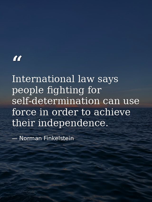 International law says people fighting for self-determination can use force in order to achieve their independence. — Norman Finkelstein