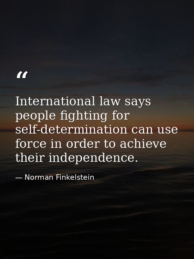 International law says people fighting for self-determination can use force in order to achieve their independence. — Norman Finkelstein