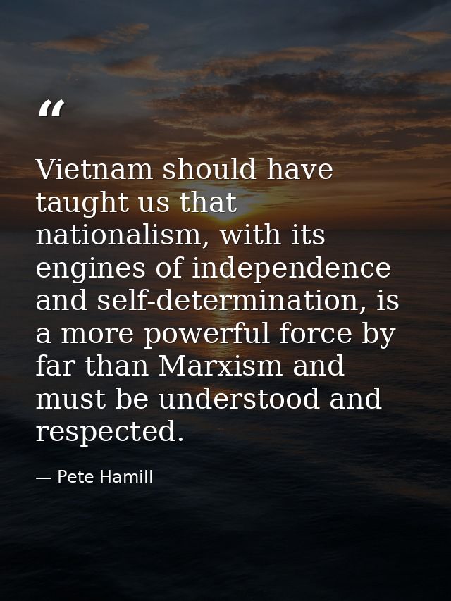 Vietnam should have taught us that nationalism, with its engines of independence and self-determination, is a more power — Pete Hamill