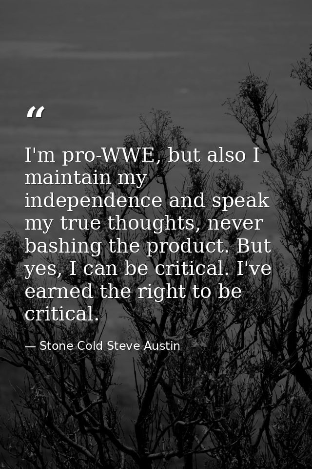 I'm pro-WWE, but also I maintain my independence and speak my true thoughts, never bashing the product. But yes, I can b — Stone Cold Steve Austin