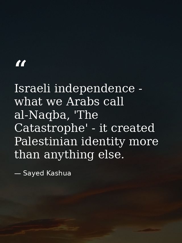 Israeli independence - what we Arabs call al-Naqba, 'The Catastrophe' - it created Palestinian identity more than anythi — Sayed Kashua