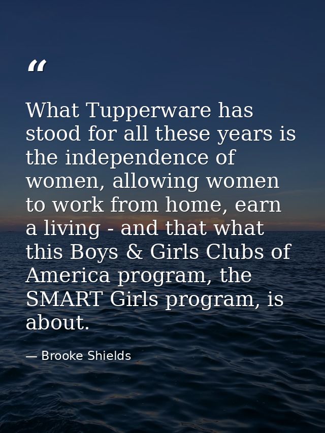 What Tupperware has stood for all these years is the independence of women, allowing women to work from home, earn a liv — Brooke Shields