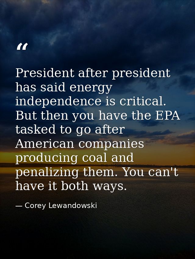 President after president has said energy independence is critical. But then you have the EPA tasked to go after America — Corey Lewandowski