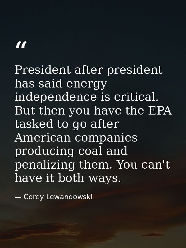 President after president has said energy independence is critical. But then you have the EPA tasked to go after America — Corey Lewandowski