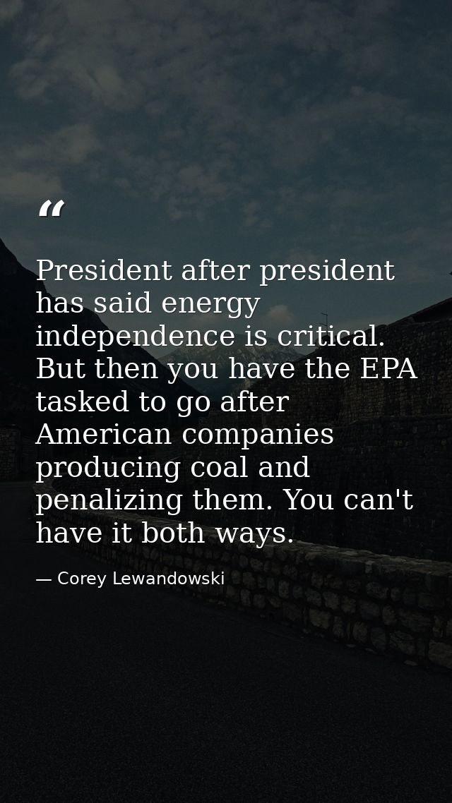 President after president has said energy independence is critical. But then you have the EPA tasked to go after America — Corey Lewandowski