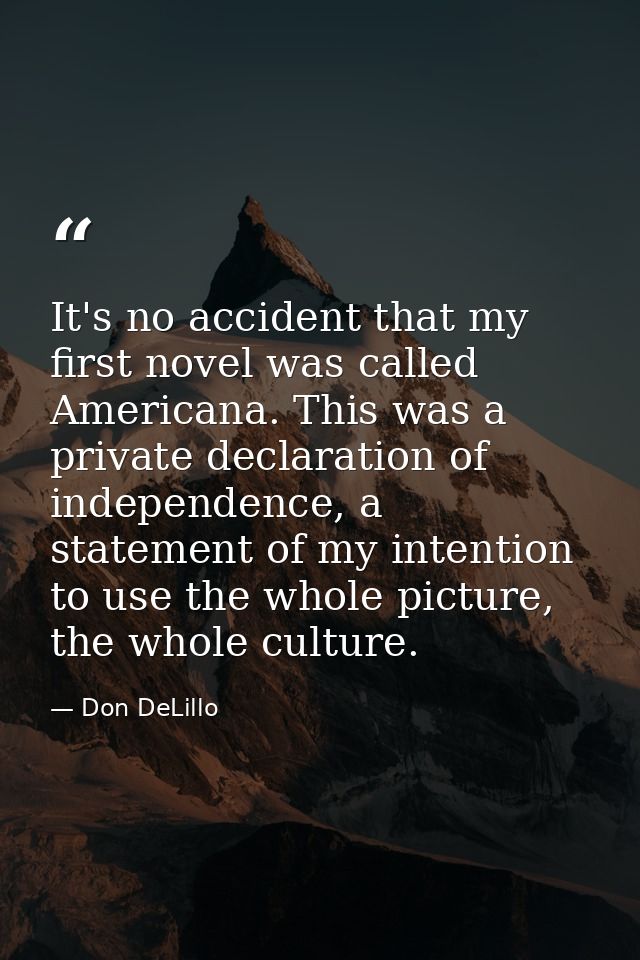 It's no accident that my first novel was called Americana. This was a private declaration of independence, a statement o — Don DeLillo