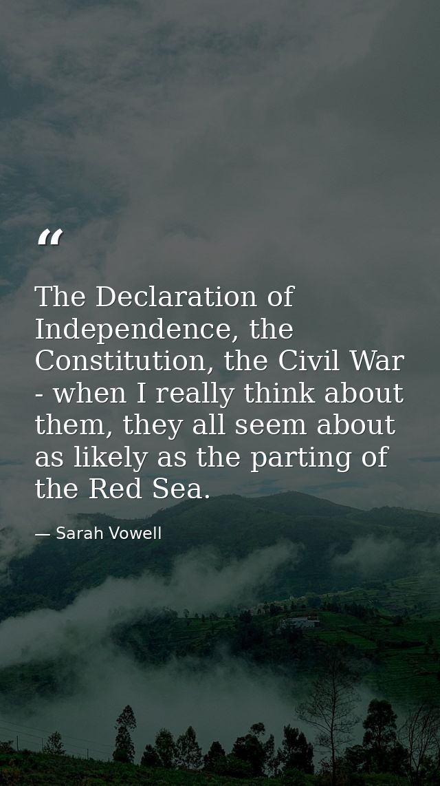 The Declaration of Independence, the Constitution, the Civil War - when I really think about them, they all seem about a — Sarah Vowell