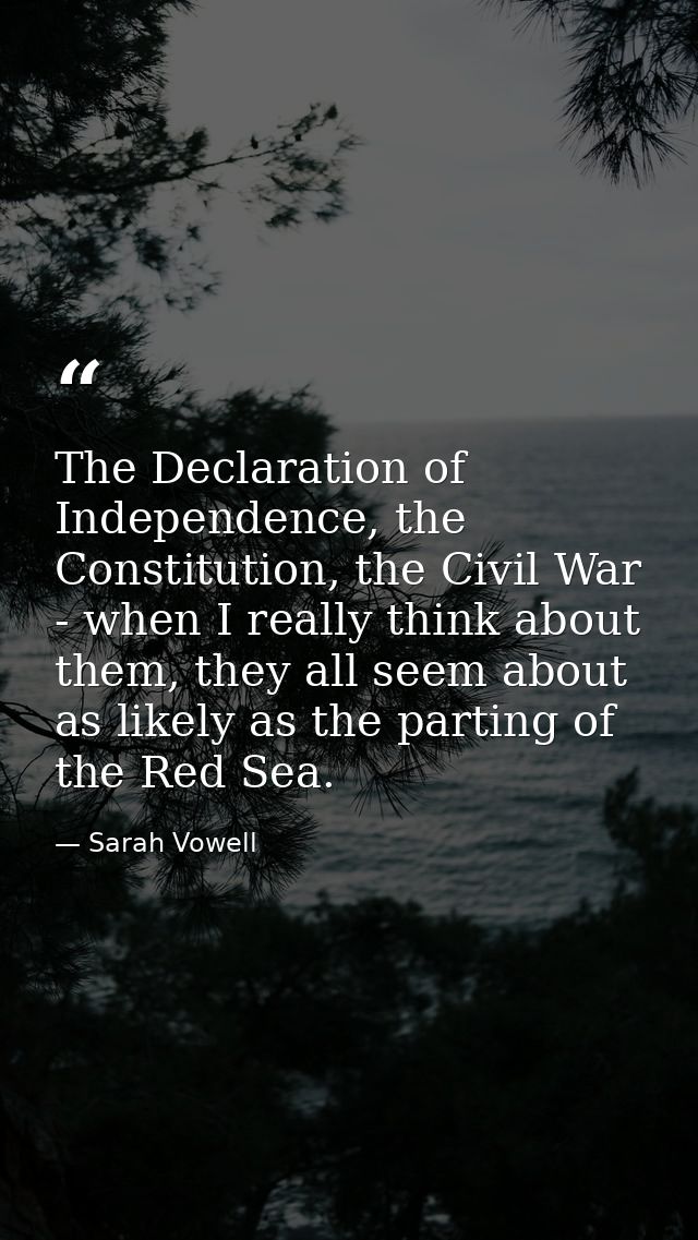 The Declaration of Independence, the Constitution, the Civil War - when I really think about them, they all seem about a — Sarah Vowell