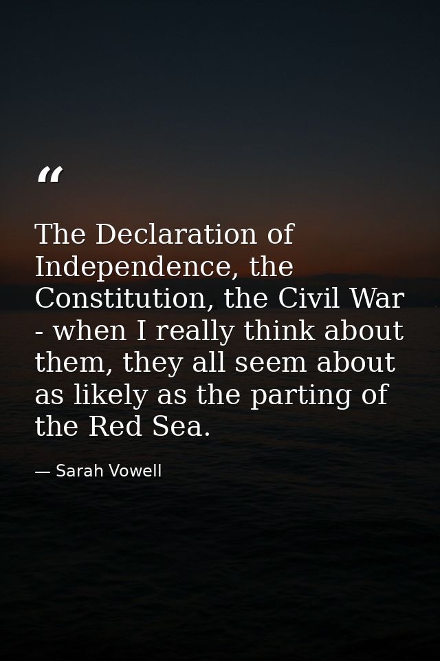 The Declaration of Independence, the Constitution, the Civil War - when I really think about them, they all seem about a — Sarah Vowell