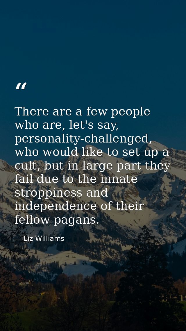 There are a few people who are, let's say, personality-challenged, who would like to set up a cult, but in large part th — Liz Williams
