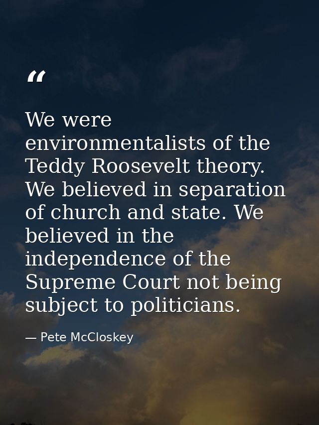 We were environmentalists of the Teddy Roosevelt theory. We believed in separation of church and state. We believed in t — Pete McCloskey