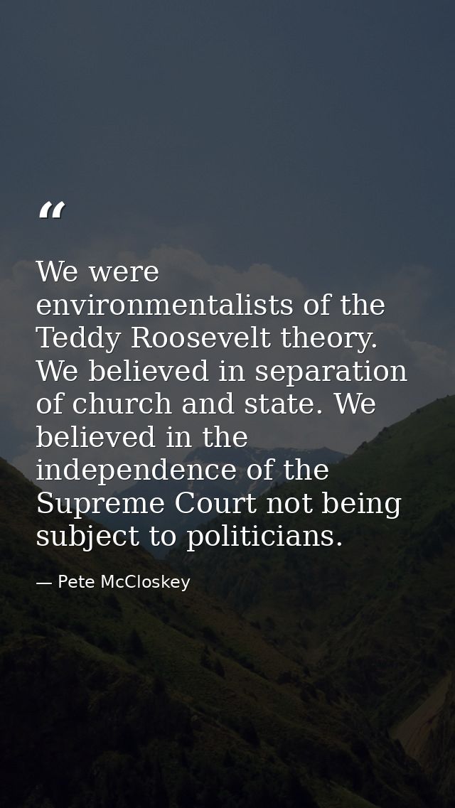 We were environmentalists of the Teddy Roosevelt theory. We believed in separation of church and state. We believed in t — Pete McCloskey
