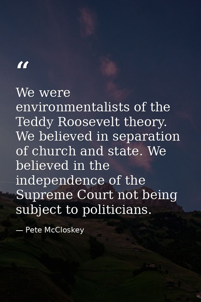 We were environmentalists of the Teddy Roosevelt theory. We believed in separation of church and state. We believed in t — Pete McCloskey