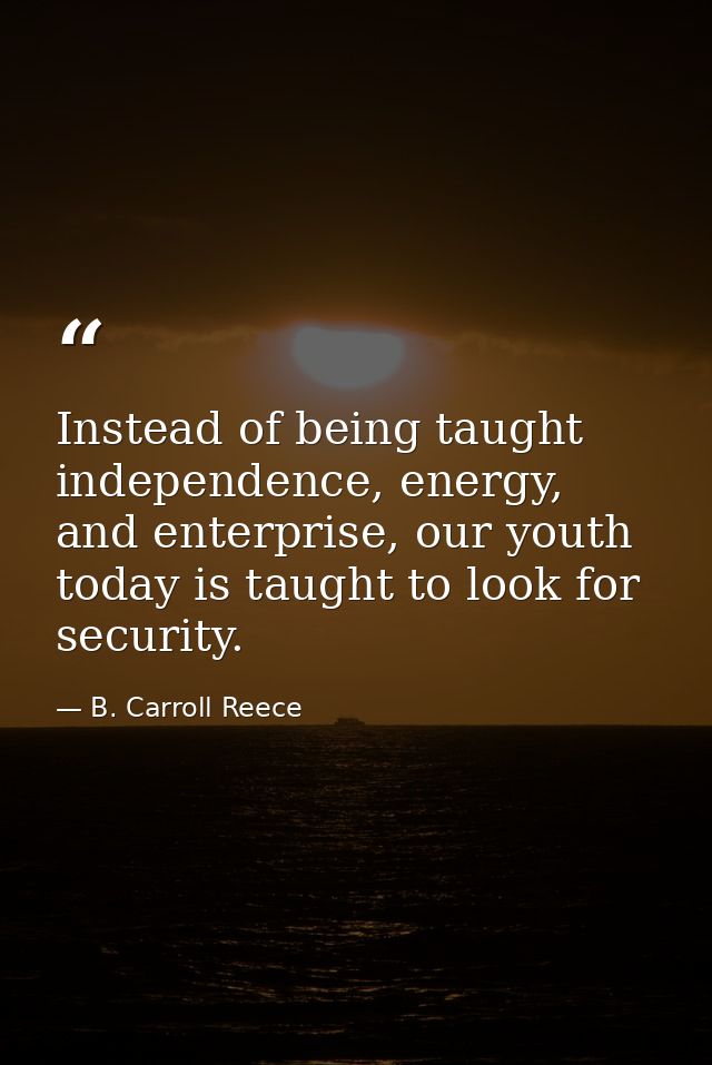 Instead of being taught independence, energy, and enterprise, our youth today is taught to look for security. — B. Carroll Reece