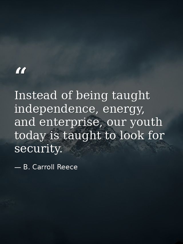 Instead of being taught independence, energy, and enterprise, our youth today is taught to look for security. — B. Carroll Reece