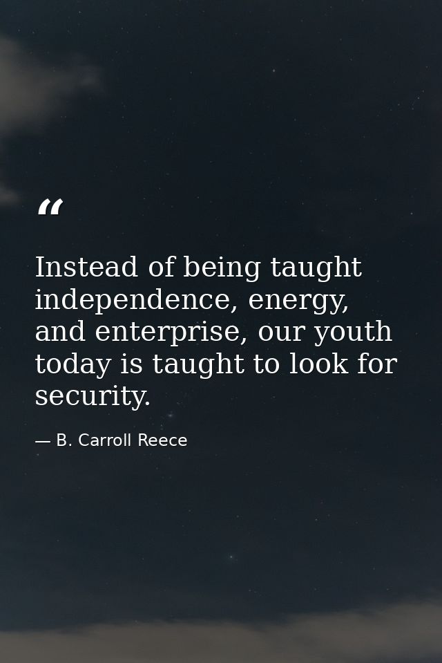 Instead of being taught independence, energy, and enterprise, our youth today is taught to look for security. — B. Carroll Reece