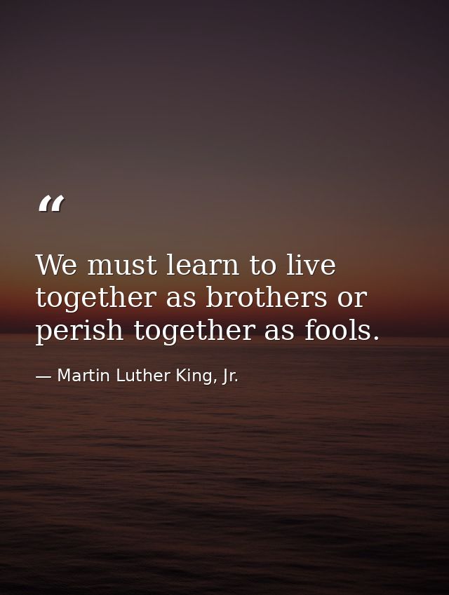 We must learn to live together as brothers or perish together as fools. — Martin Luther King, Jr.