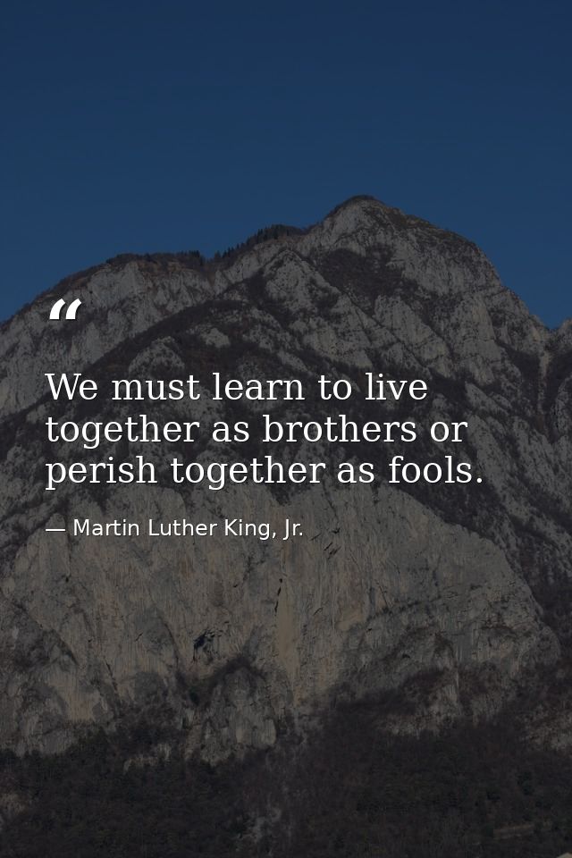 We must learn to live together as brothers or perish together as fools. — Martin Luther King, Jr.