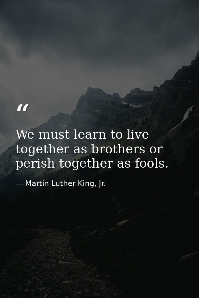 We must learn to live together as brothers or perish together as fools. — Martin Luther King, Jr.