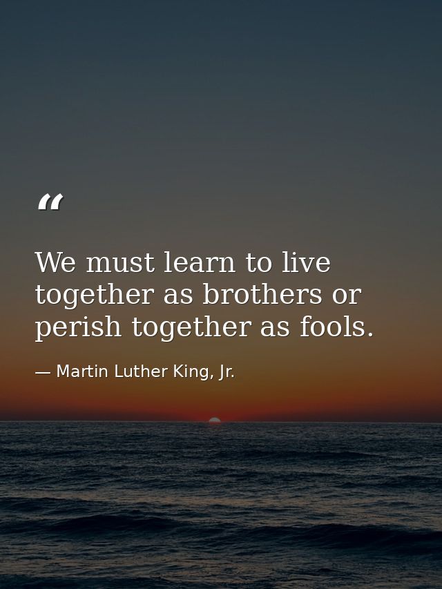We must learn to live together as brothers or perish together as fools. — Martin Luther King, Jr.
