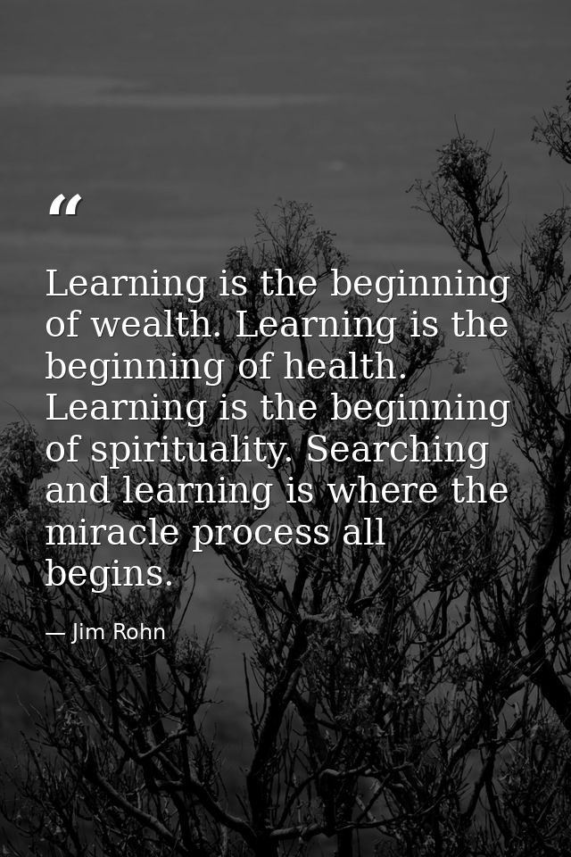 Learning is the beginning of wealth. Learning is the beginning of health. Learning is the beginning of spirituality. Sea — Jim Rohn