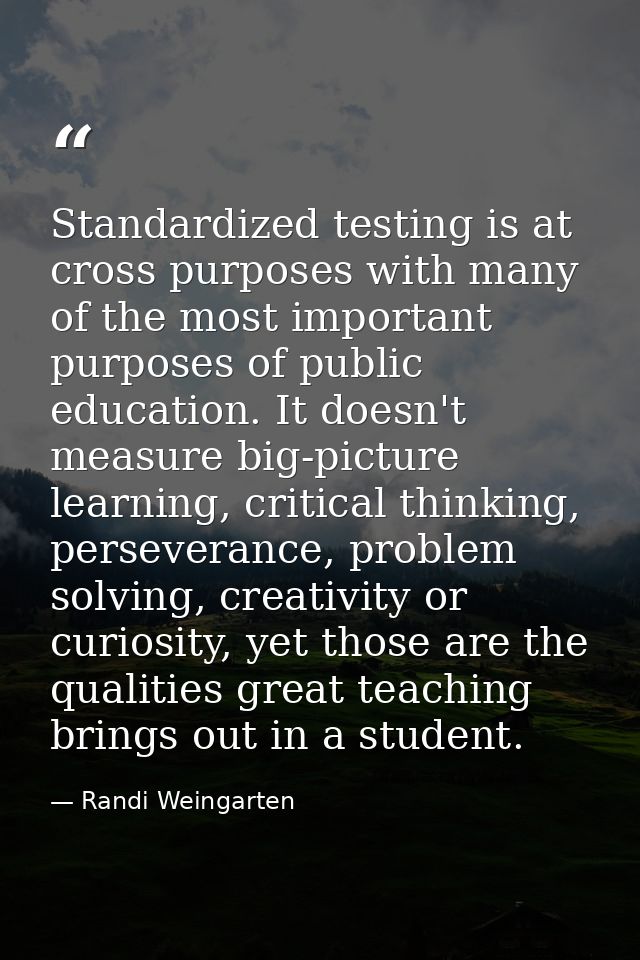 Standardized testing is at cross purposes with many of the most important purposes of public education. It doesn't measu — Randi Weingarten