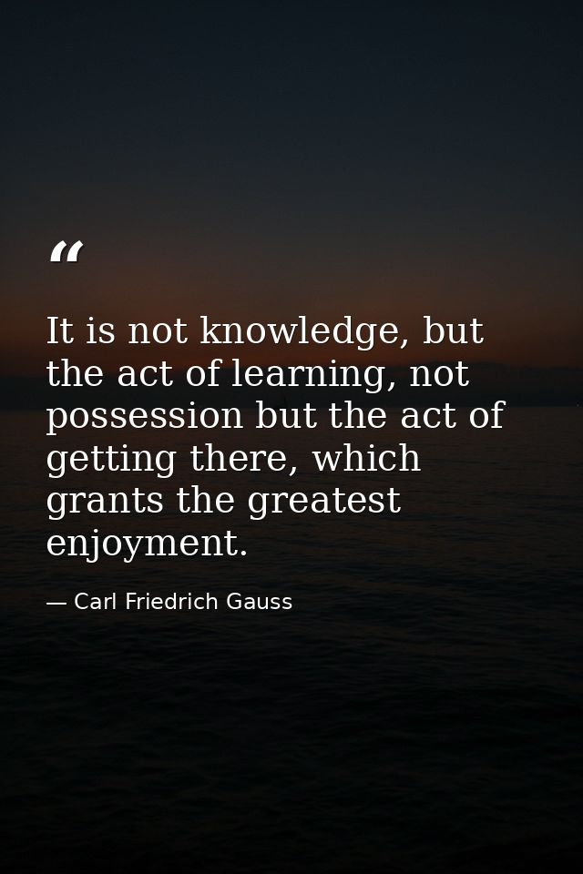 It is not knowledge, but the act of learning, not possession but the act of getting there, which grants the greatest enj — Carl Friedrich Gauss