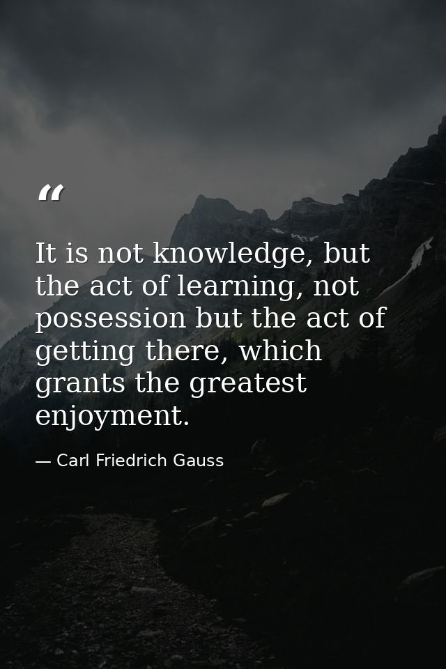 It is not knowledge, but the act of learning, not possession but the act of getting there, which grants the greatest enj — Carl Friedrich Gauss