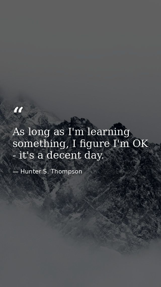 As long as I'm learning something, I figure I'm OK - it's a decent day. — Hunter S. Thompson