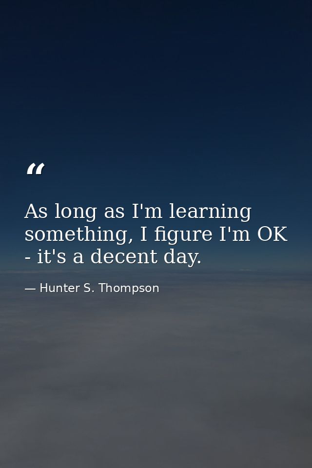 As long as I'm learning something, I figure I'm OK - it's a decent day. — Hunter S. Thompson