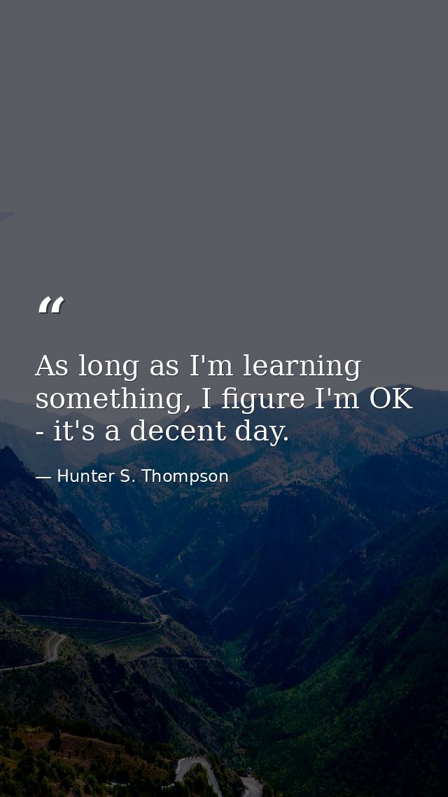 As long as I'm learning something, I figure I'm OK - it's a decent day. — Hunter S. Thompson