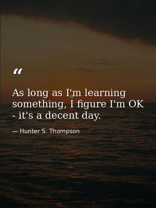 As long as I'm learning something, I figure I'm OK - it's a decent day. — Hunter S. Thompson