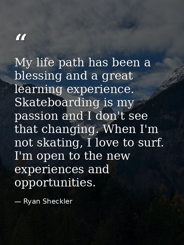 My life path has been a blessing and a great learning experience. Skateboarding is my passion and I don't see that chang — Ryan Sheckler