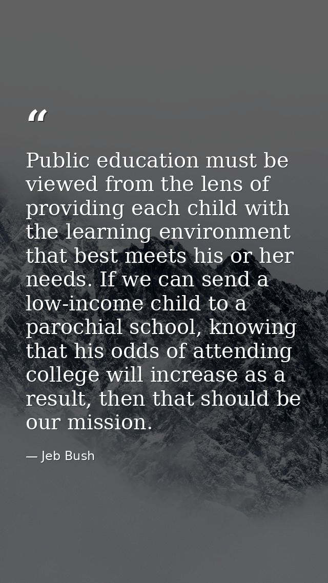 Public education must be viewed from the lens of providing each child with the learning environment that best meets his  — Jeb Bush